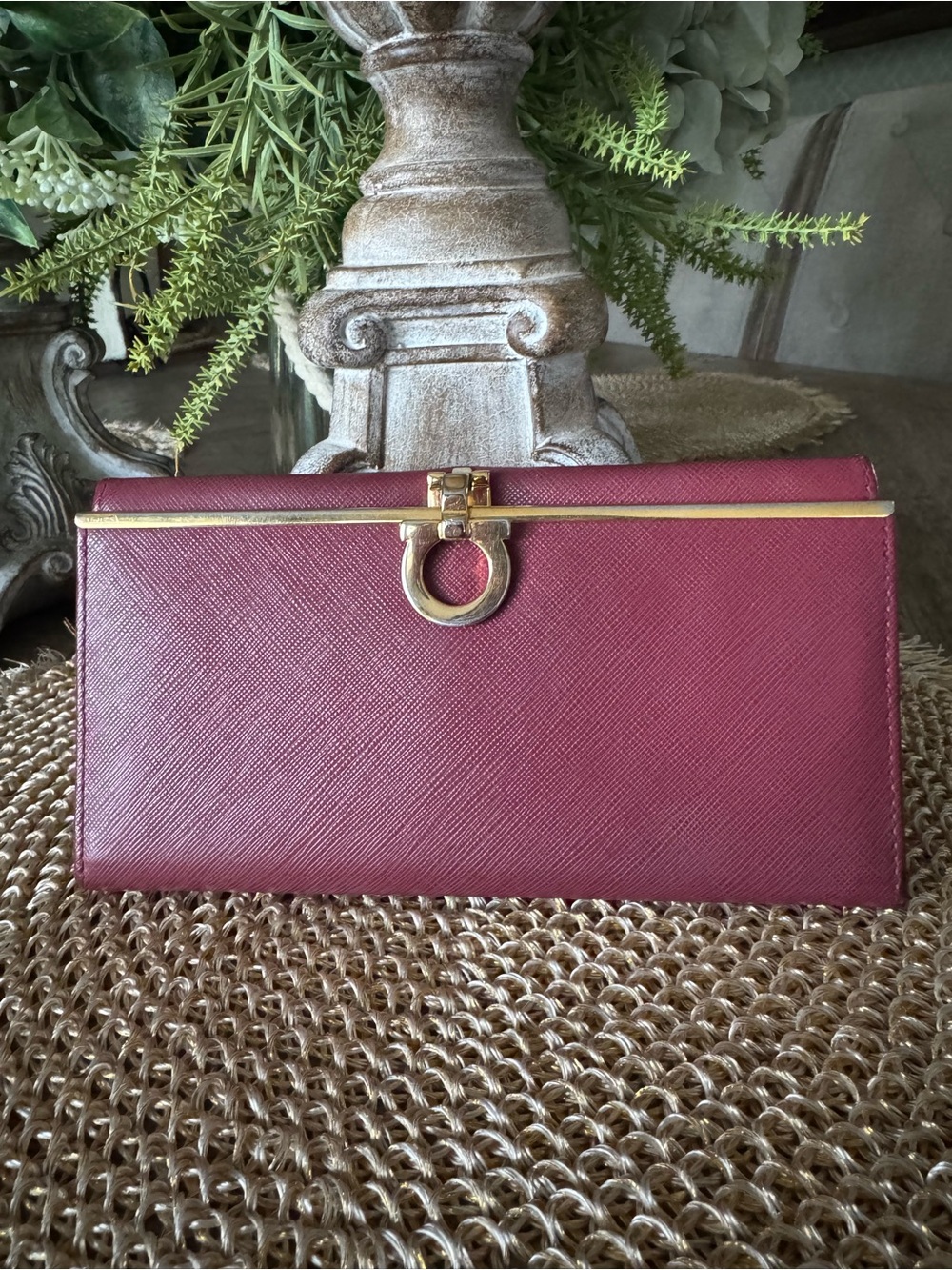 Salvatore Ferragomo Women's Wallet Berry Gold Hardware in MINT Condition